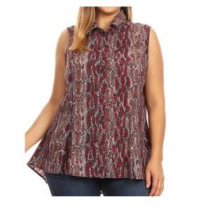 Women's Sleeveless Collar Button Animal Print Dress Shirt Blouse Vest Top Shirt